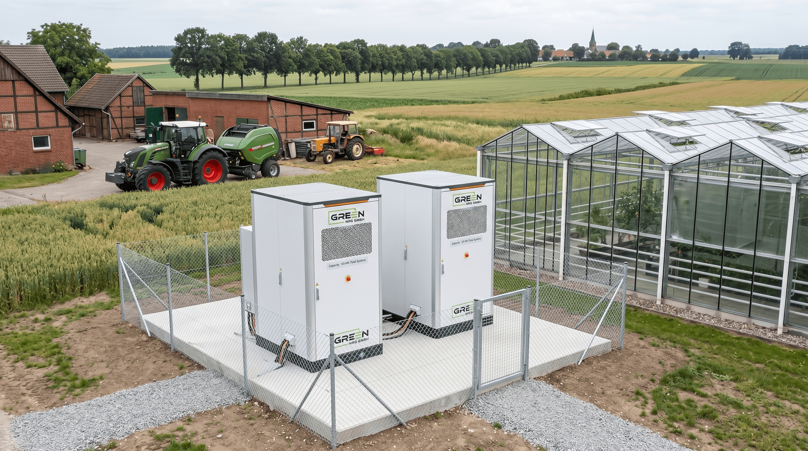 250 kW Container am Gewächshaus eines deutschen Gartenbau-Betriebs